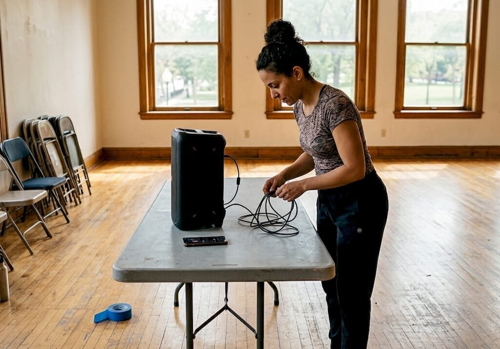 Instructor preparing Cuban salsa dance venue