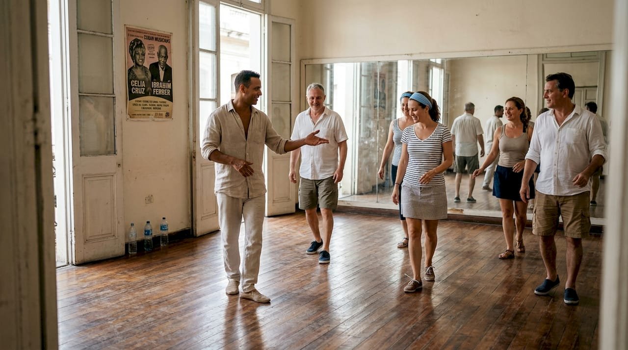 Cuban salsa lesson in Havana dance studio