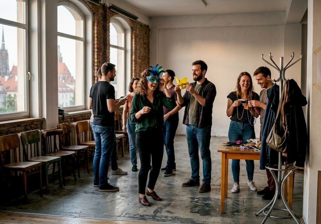 Dancers preparing for a themed Wrocław event