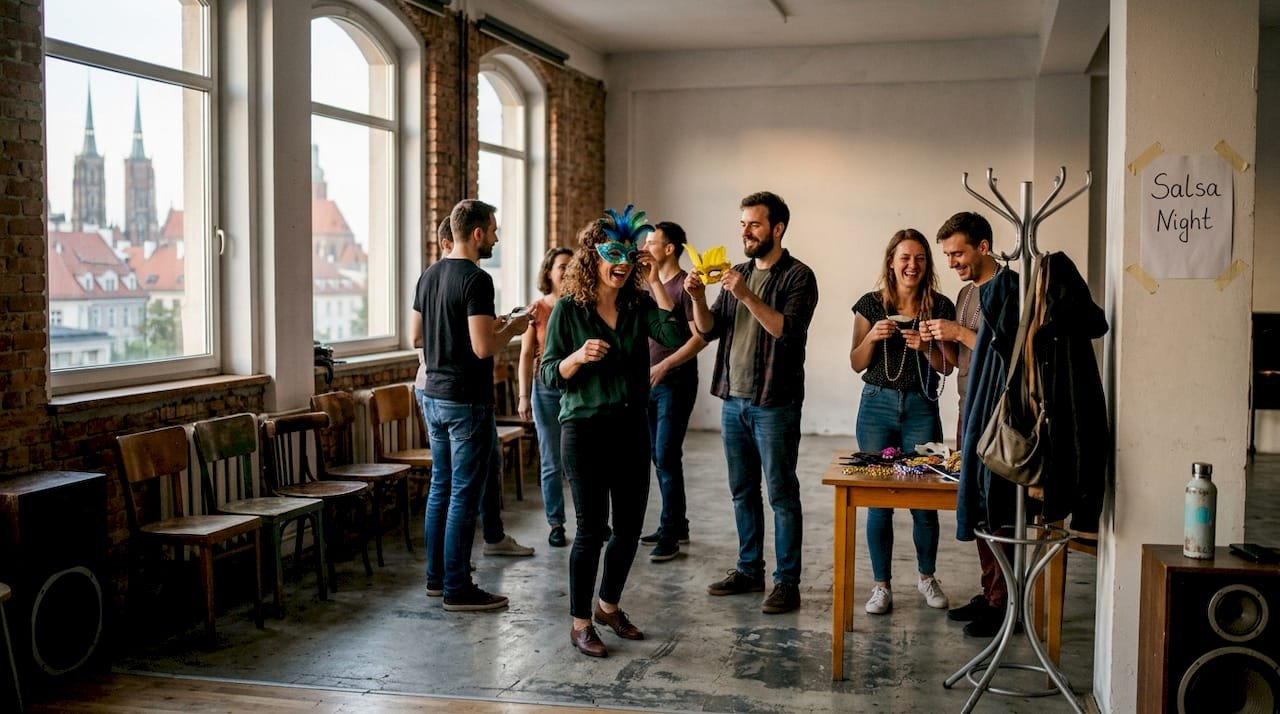 Dancers preparing for a themed Wrocław event