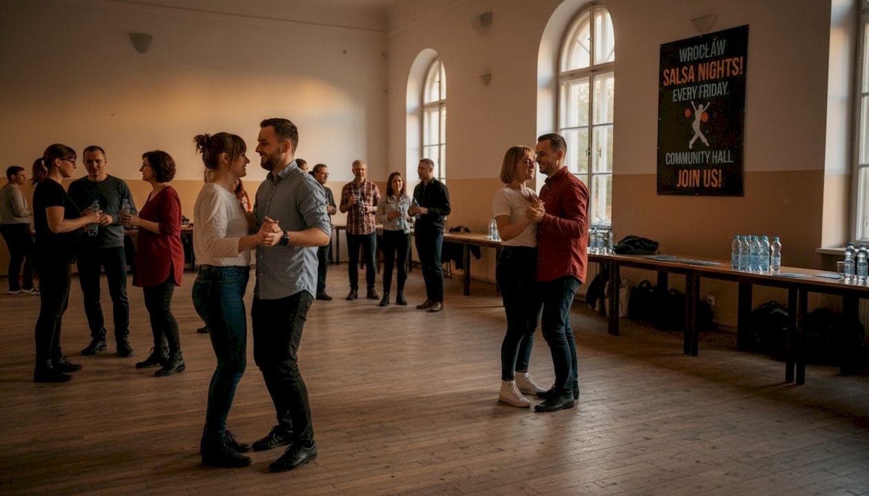 Guests dancing and socializing at salsa event