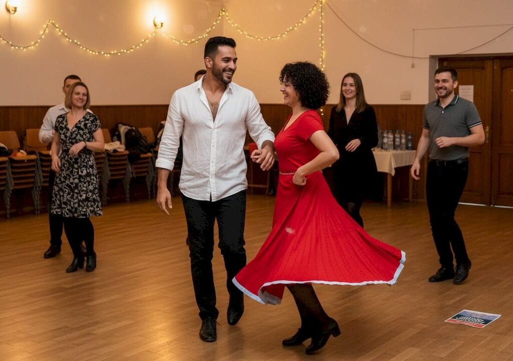 Cuban salsa dancers leading guests at event