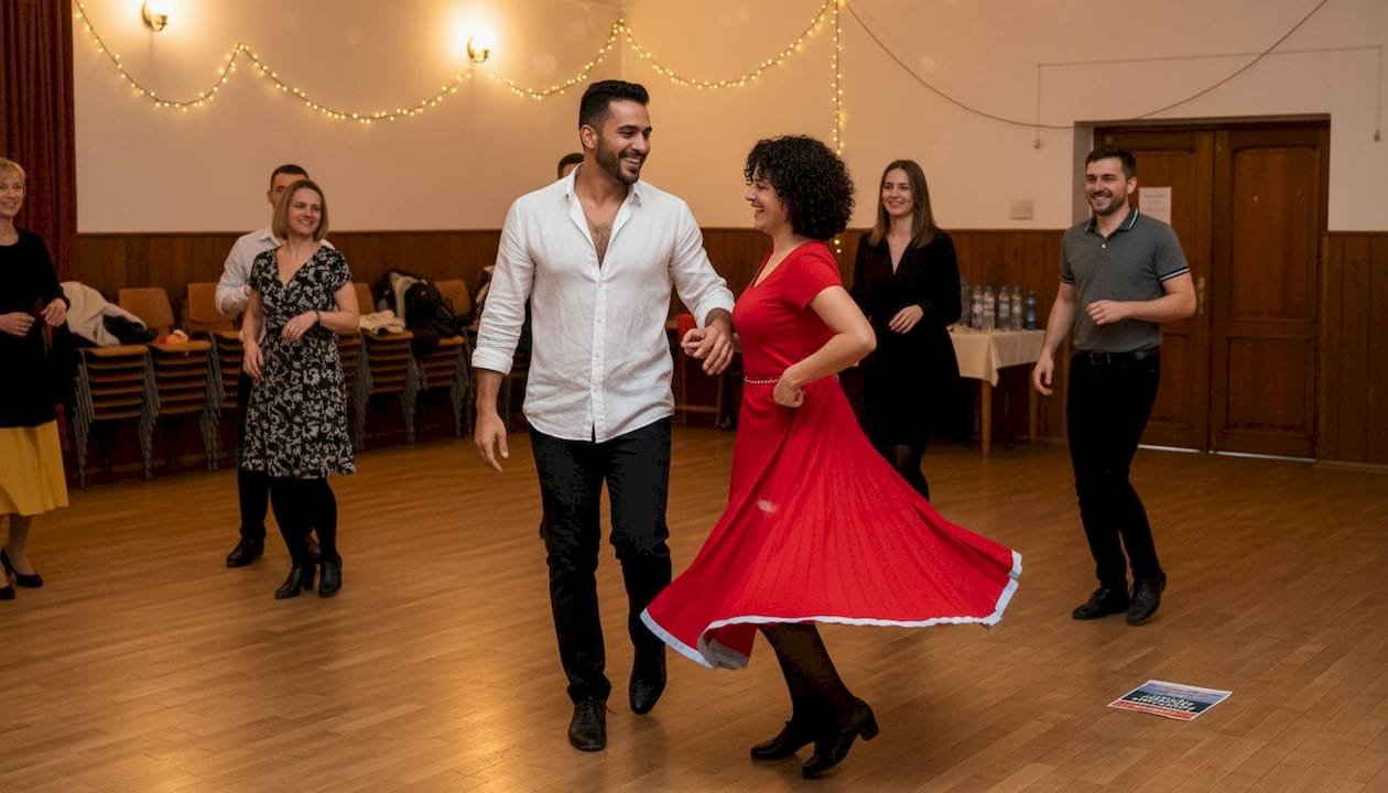 Cuban salsa dancers leading guests at event