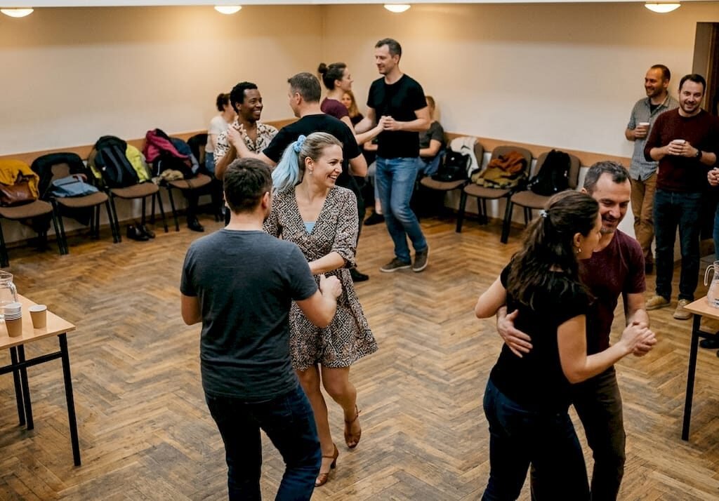 Group dancing Cuban salsa at Wrocław event