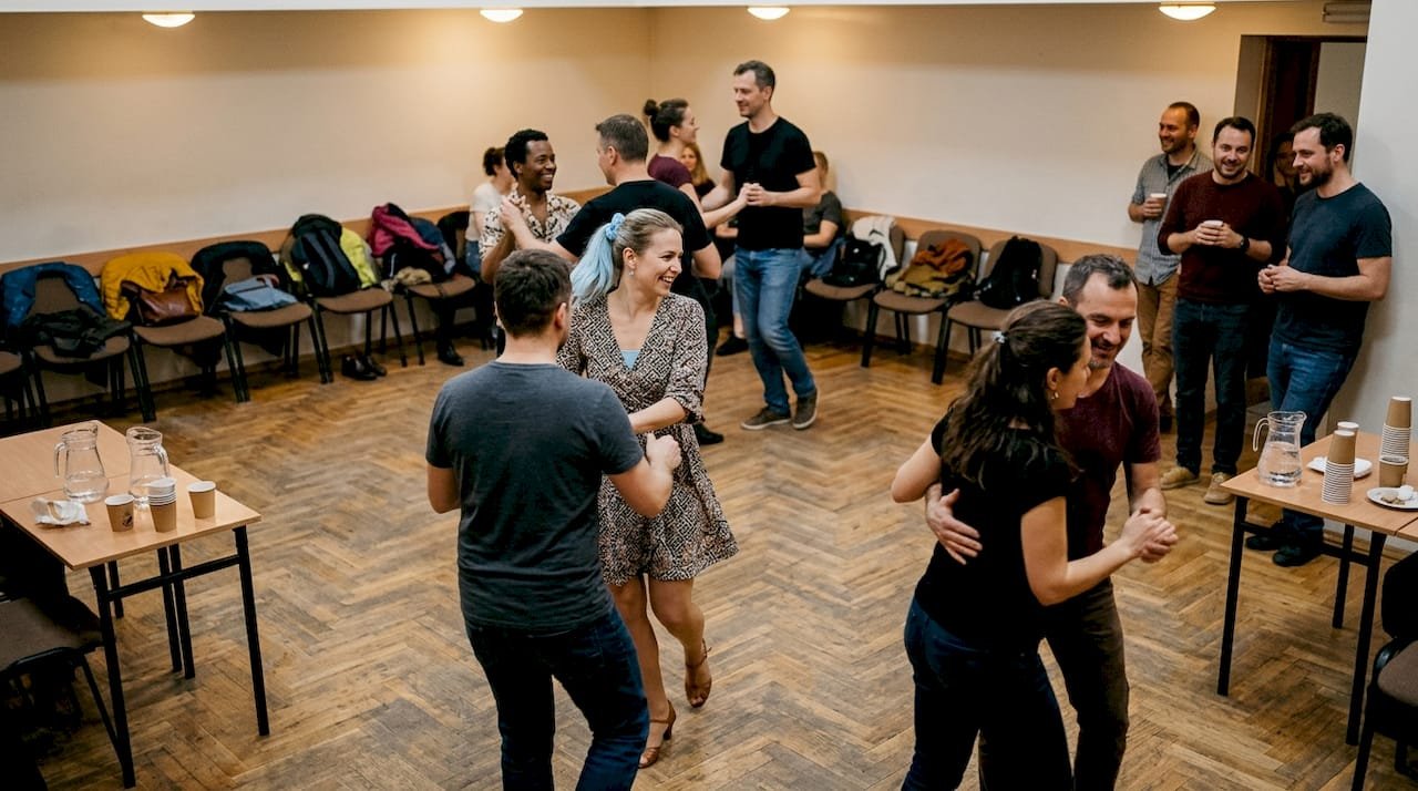 Group dancing Cuban salsa at Wrocław event