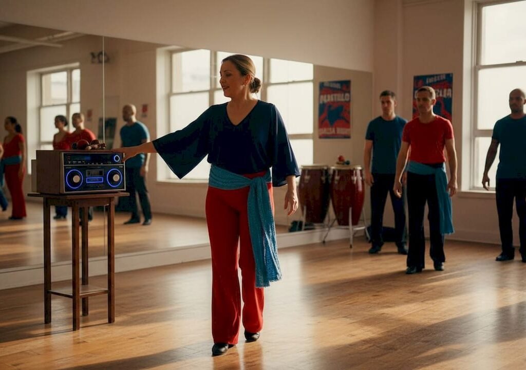 Dance instructor leads Cuban music lesson