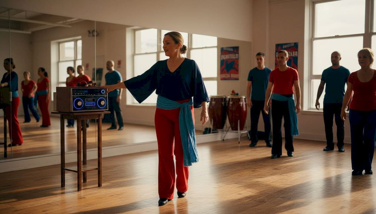 Dance instructor leads Cuban music lesson